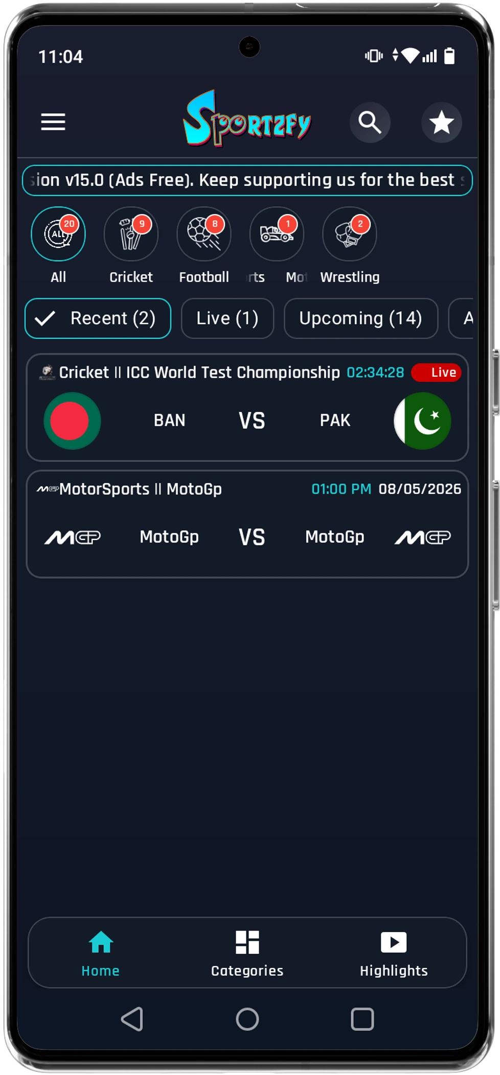 Sportzfy APK Download Latest Version 1 Live Events/Home